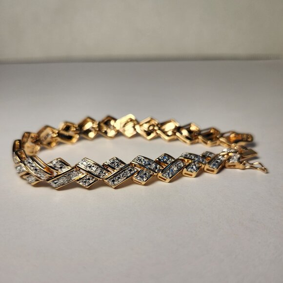 VTG 1992 Ross Simmons Diamond Chevron Tennis Link Bracelet 18K/925 7.5" 20g - Picture 4 of 14